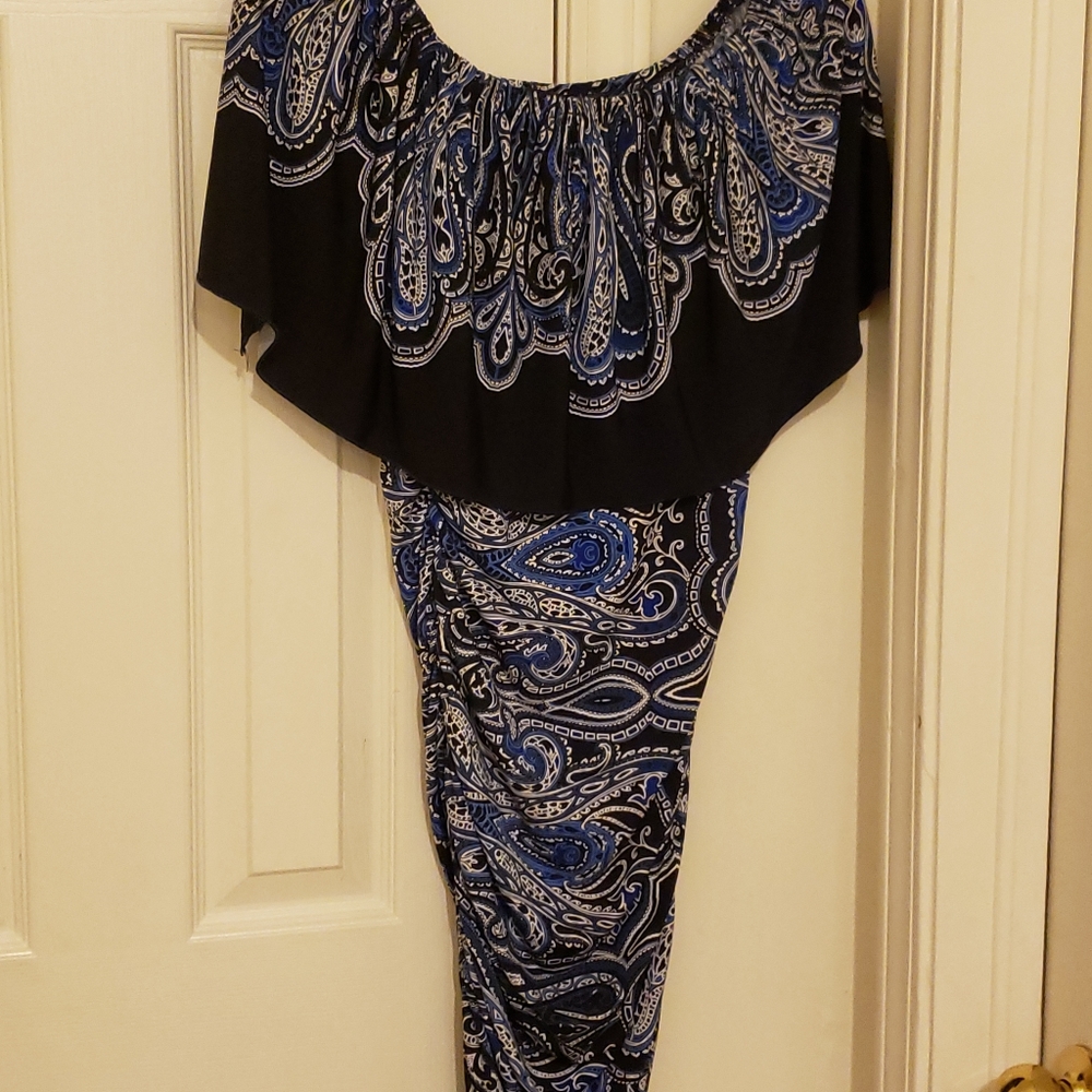 Off the shoulders bodycon blue mini dress